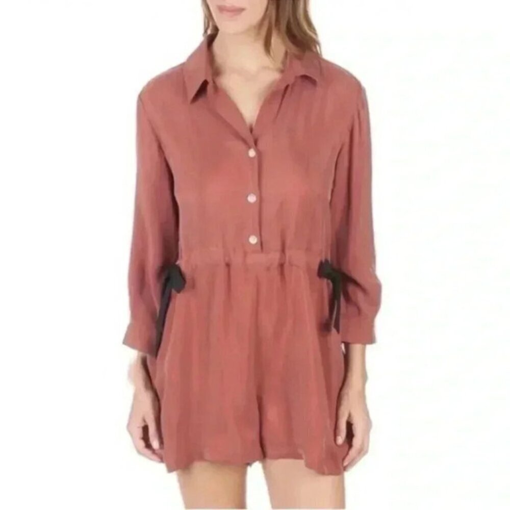 Sandro Paris Romper Feu Side Tie Playsuit Shorts Jumpsuit Cinnamon EU36 US4